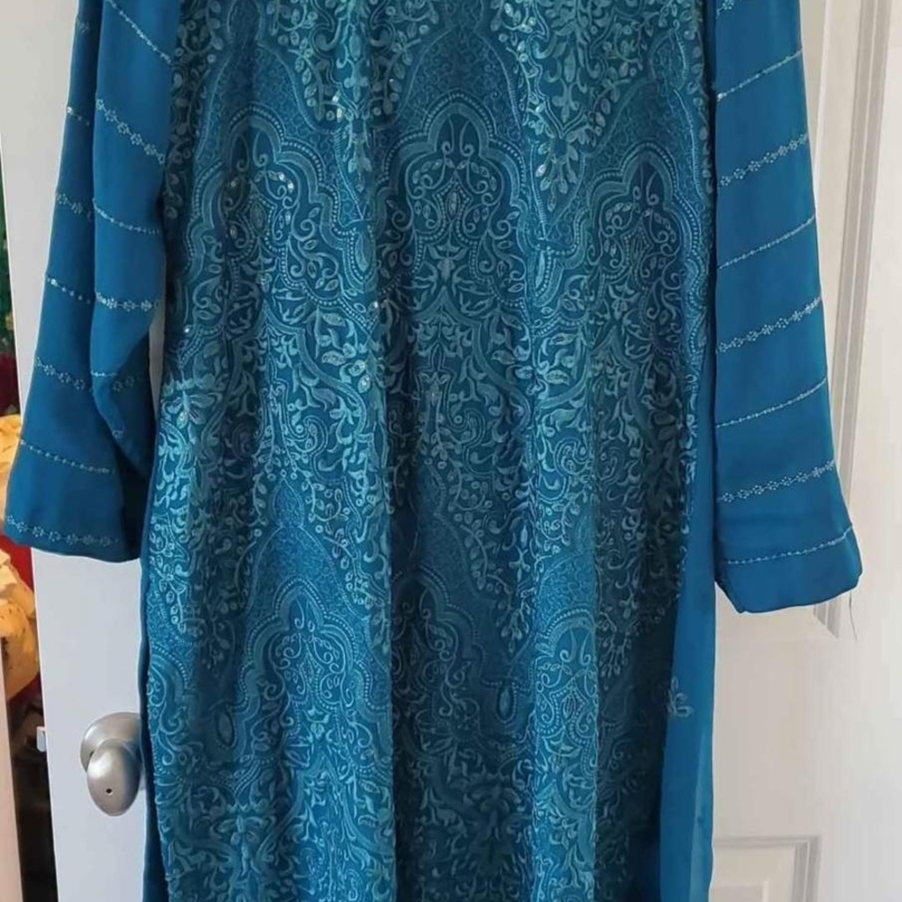 Blue Patterned Pakistani Shalwar Kameez With Duppata